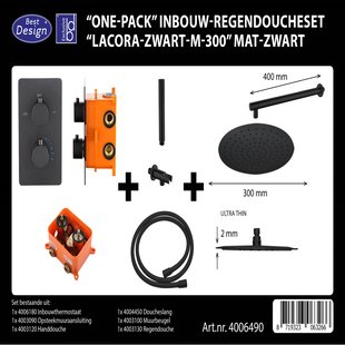 Regendouche Inbouwset Best Design &apos;One-Pack&apos; Lacora M-300 Mat Zwart