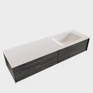 Badkamermeubel BWS Madrid Antraciet 150x45x30 cm Mat Witte Solid Surface Wastafel Rechts (2 lades, 1 kraangat)