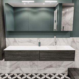 Badkamermeubel BWS Madrid Antraciet 180x45x30 cm Mat Witte Solid Surface Wastafel Rechts (2 lades, 1 kraangat)