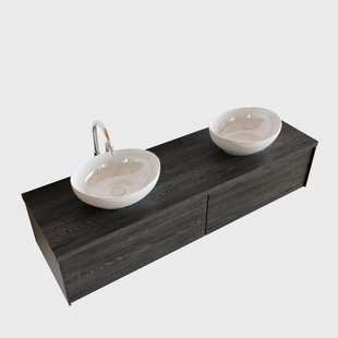 Badkamermeubel BWS Madrid Antraciet 150 cm met Topblad en Keramische Waskom Dubbel (2 lades, 2 kraangaten)