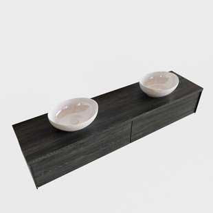 Badkamermeubel BWS Madrid Antraciet 180 cm met Topblad en Keramische Waskom Dubbel (2 lades, 2 kraangaten)