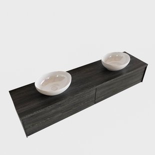 Badkamermeubel BWS Madrid Antraciet 180 cm met Topblad en Keramische Waskom Dubbel (2 lades, 0 kraangaten)