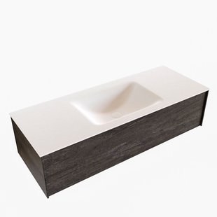 Badkamermeubel BWS Madrid Dark Brown 120x45x30 cm Mat Witte Solid Surface Wastafel (0 kraangaten)