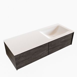 Badkamermeubel BWS Madrid Dark Brown 120x45x30 cm Mat Witte Solid Surface Wastafel Rechts (2 lades, 1 kraangat)