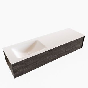 Badkamermeubel BWS Madrid Dark Brown 150x45x30 cm Mat Witte Solid Surface Wastafel Links (1 kraangat)