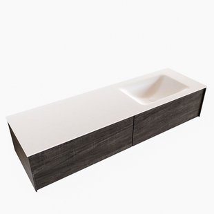 Badkamermeubel BWS Madrid Dark Brown 150x45x30 cm Mat Witte Solid Surface Wastafel Rechts (2 lades, 1 kraangat)