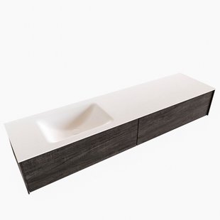 Badkamermeubel BWS Madrid Dark Brown 180x45x30 cm Mat Witte Solid Surface Wastafel Links (2 lades, 1 kraangat)