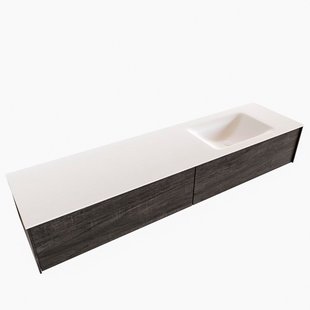 Badkamermeubel BWS Madrid Dark Brown 180x45x30 cm Mat Witte Solid Surface Wastafel Rechts (2 lades, 1 kraangat)