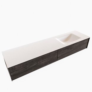 Badkamermeubel BWS Madrid Dark Brown 180x45x30 cm Mat Witte Solid Surface Wastafel Rechts (2 lades, 0 kraangaten)