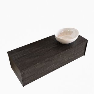 Badkamermeubel BWS Madrid Dark Brown 120 cm met Topblad en Keramische Waskom Rechts (0 kraangaten)