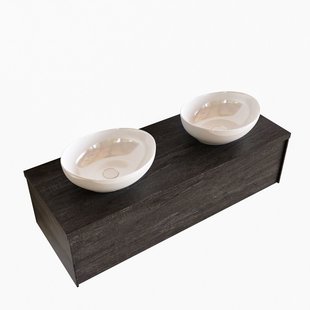 Badkamermeubel BWS Madrid Dark Brown 120 cm met Topblad en Keramische Waskom Dubbel (0 kraangaten)