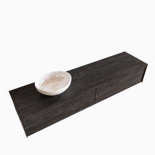 Badkamermeubel BWS Madrid Dark Brown 180 cm met Topblad en Keramische Waskom Links (2 lades, 1 kraangat)