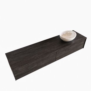 Badkamermeubel BWS Madrid Dark Brown 180 cm met Topblad en Keramische Waskom Rechts (2 lades, 1 kraangat)