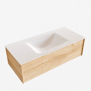 Badkamermeubel BWS Madrid Washed Oak 100x45x30 cm Mat Witte Solid Surface Wastafel (1 kraangat)