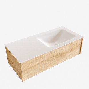 Badkamermeubel BWS Madrid Washed Oak 100x45x30 cm Mat Witte Solid Surface Wastafel Rechts (1 kraangat)