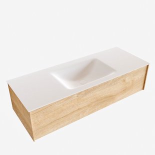 Badkamermeubel BWS Madrid Washed Oak 120x45x30 cm Mat Witte Solid Surface Wastafel (1 kraangat)
