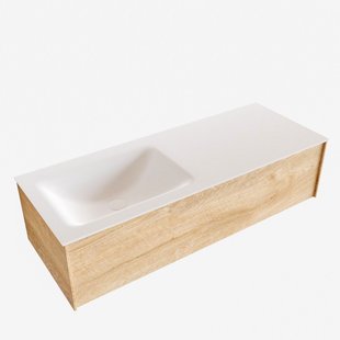Badkamermeubel BWS Madrid Washed Oak 120x45x30 cm Mat Witte Solid Surface Wastafel Links (1 kraangat)