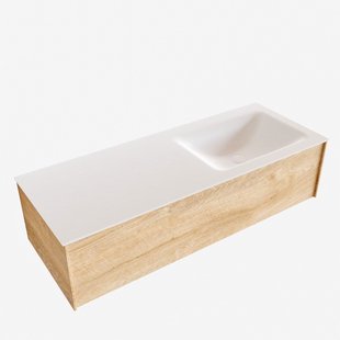 Badkamermeubel BWS Madrid Washed Oak 120x45x30 cm Mat Witte Solid Surface Wastafel Rechts (0 kraangaten)
