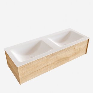 Badkamermeubel BWS Madrid Washed Oak 120x45x30 cm Mat Witte Solid Surface Wastafel Dubbel (2 kraangaten)