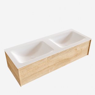 Badkamermeubel BWS Madrid Washed Oak 120x45x30 cm Mat Witte Solid Surface Wastafel Dubbel (0 kraangaten)