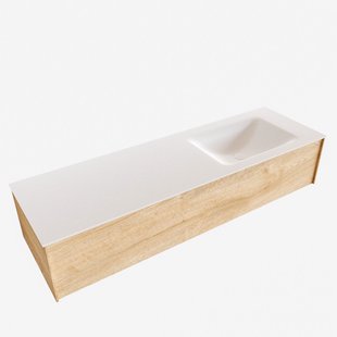 Badkamermeubel BWS Madrid Washed Oak 150x45x30 cm Mat Witte Solid Surface Wastafel Rechts (1 kraangat)
