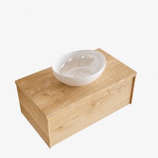 Badkamermeubel BWS Madrid Washed Oak 80 cm met Topblad en Keramische Waskom (0 kraangaten)