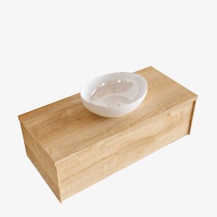 Badkamermeubel BWS Madrid Washed Oak 100 cm met Topblad en Keramische Waskom (0 kraangaten)