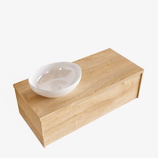 Badkamermeubel BWS Madrid Washed Oak 100 cm met Topblad en Keramische Waskom Links (0 kraangaten)