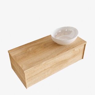 Badkamermeubel BWS Madrid Washed Oak 100 cm met Topblad en Keramische Waskom Rechts (0 kraangaten)