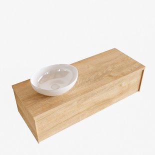 Badkamermeubel BWS Madrid Washed Oak 120 cm met Topblad en Keramische Waskom Links (1 kraangat)