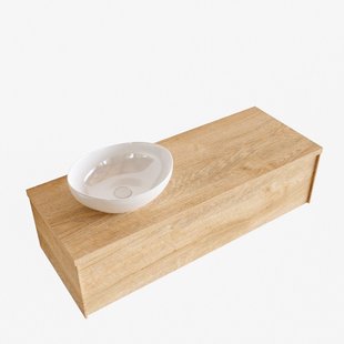 Badkamermeubel BWS Madrid Washed Oak 120 cm met Topblad en Keramische Waskom Links (0 kraangaten)