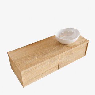 Badkamermeubel BWS Madrid Washed Oak 120 cm met Topblad en Keramische Waskom Rechts (2 lades, 0 kraangaten)