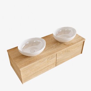 Badkamermeubel BWS Madrid Washed Oak 120 cm met Topblad en Keramische Waskom Dubbel (2 lades, 0 kraangaten)