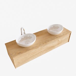 Badkamermeubel BWS Madrid Washed Oak 150 cm met Topblad en Keramische Waskom Dubbel (2 kraangaten)