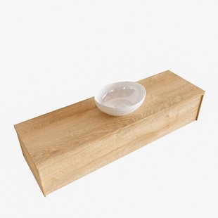 Badkamermeubel BWS Madrid Washed Oak 150 cm met Topblad en Keramische Waskom (0 kraangaten)