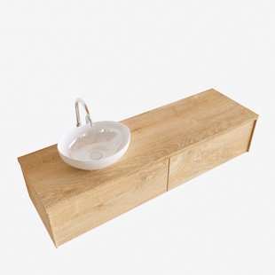 Badkamermeubel BWS Madrid Washed Oak 150 cm met Topblad en Keramische Waskom Links (2 lades, 1 kraangat)