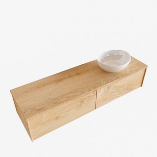 Badkamermeubel BWS Madrid Washed Oak 150 cm met Topblad en Keramische Waskom Rechts (2 lades, 1 kraangat)