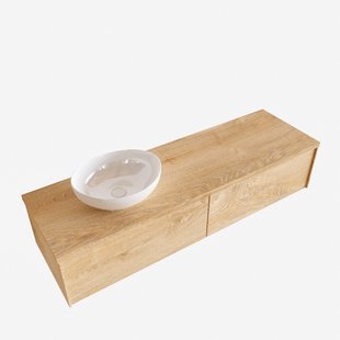 Badkamermeubel BWS Madrid Washed Oak 150 cm met Topblad en Keramische Waskom Links (2 lades, 0 kraangaten)