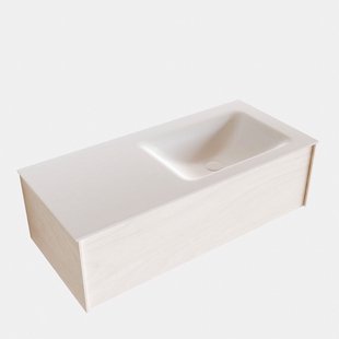 Badkamermeubel BWS Madrid Wit 100x45x30 cm Mat Witte Solid Surface Wastafel Rechts (1 kraangat)