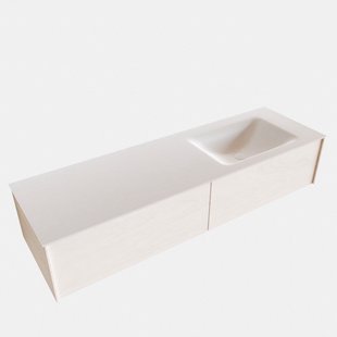 Badkamermeubel BWS Madrid Wit 150x45x30 cm Mat Witte Solid Surface Wastafel Rechts (2 lades, 1 kraangat)