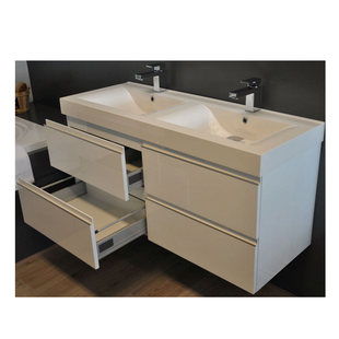 Badkamermeubelset Wiesbaden Sigid 120x46x58 cm MDF Hoogglans Wit (2 kraangaten, 4 lades)