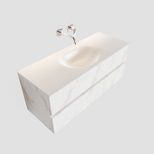 Badkamermeubel BWS Madrid Carrara Mat 120 cm Solid Surface Wastafel (0 kraangaten, 2 lades)