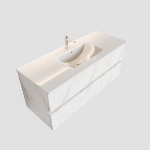 Badkamermeubel BWS Madrid Carrara Mat 120 cm Keramische Wastafel (1 kraangat, 2 lades)