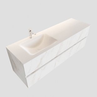 Badkamermeubel BWS Valencia Carrara Mat 150 cm Solid Surface Wastafel Links (1 kraangat, 2 lades)