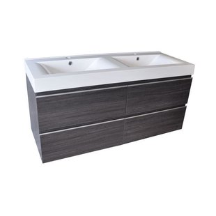 Badkamermeubelset Wiesbaden Sigid 120x46x58 cm Gefineerd Houtnerf Grijs (2 kraangaten, 4 lades)