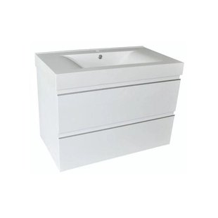 Badkamermeubelset Wiesbaden Sigid 80x46x58 cm MDF Hoogglans Wit (1 kraangat, 2 lades)