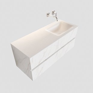 Badkamermeubel BWS Valencia Carrara Mat 120 cm Solid Surface Wastafel Rechthoekige Wasbak Rechts (0 kraangaten, 4 lades)