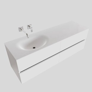 Badkamermeubel Solid Surface BWS Stockholm 200x46 cm Mat Wit Wasbak Links (0 kraangaten, 4 lades)