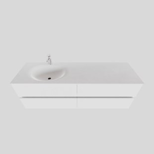 Badkamermeubel Solid Surface BWS Stockholm 200x46 cm Mat Wit Wasbak Links (1 kraangat, 4 lades)