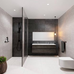 Badkamermeubel Solid Surface BWS Oslo 200x46 cm Wood Dark Brown Wasbak Dubbel (2 kraangaten, 4 lades)